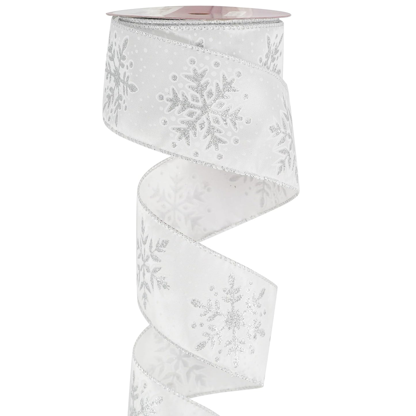 MEEDEE Silver Snowflake Wired Ribbon White Ribbons with Glitter Snowflake 2.5 Inch White and Silver Ribbon for Christmas Tree, Winter Decor, Garlands, Wreaths, Gift Wrapping (10 Yards)