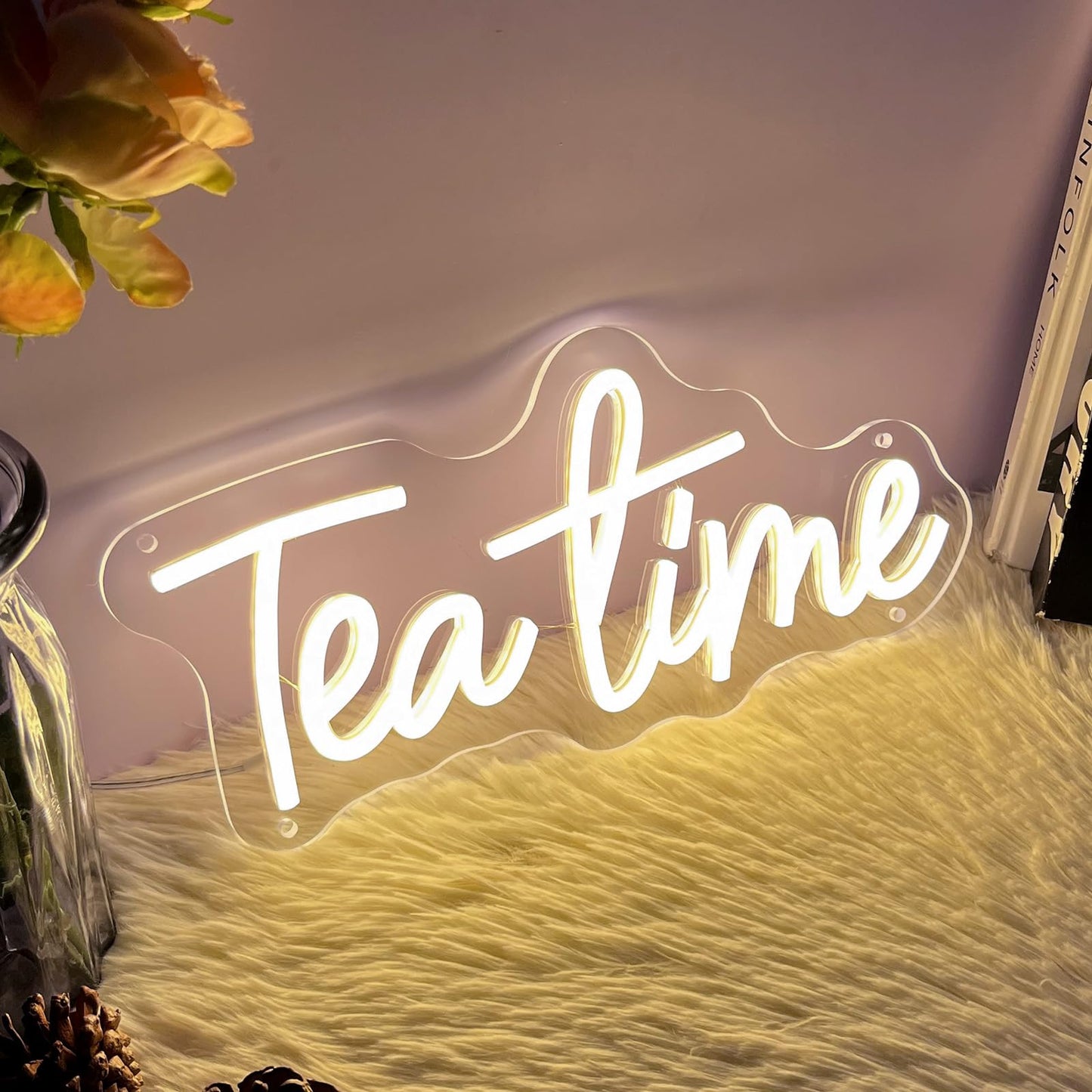 Tea Time Neon Sign for Wall Decor Customized Led Neon Light Sign Personalized Birthday Marry Wedding Christmas Gift Sign Party Bedroom Bar Home Room (Warm White,35×15.9 CM)