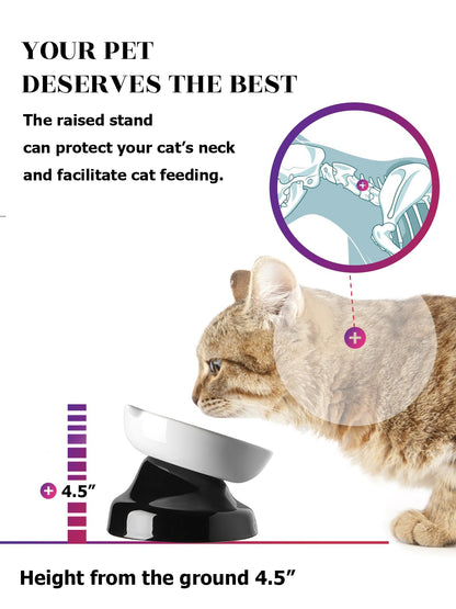 Y YHY Ceramic Cat Slow Feeder, Elevated Dog Food Bowl Tilted Design, Slow Feeder Bowl no Black Chin, Cat Shape for Dry and Wet Food
