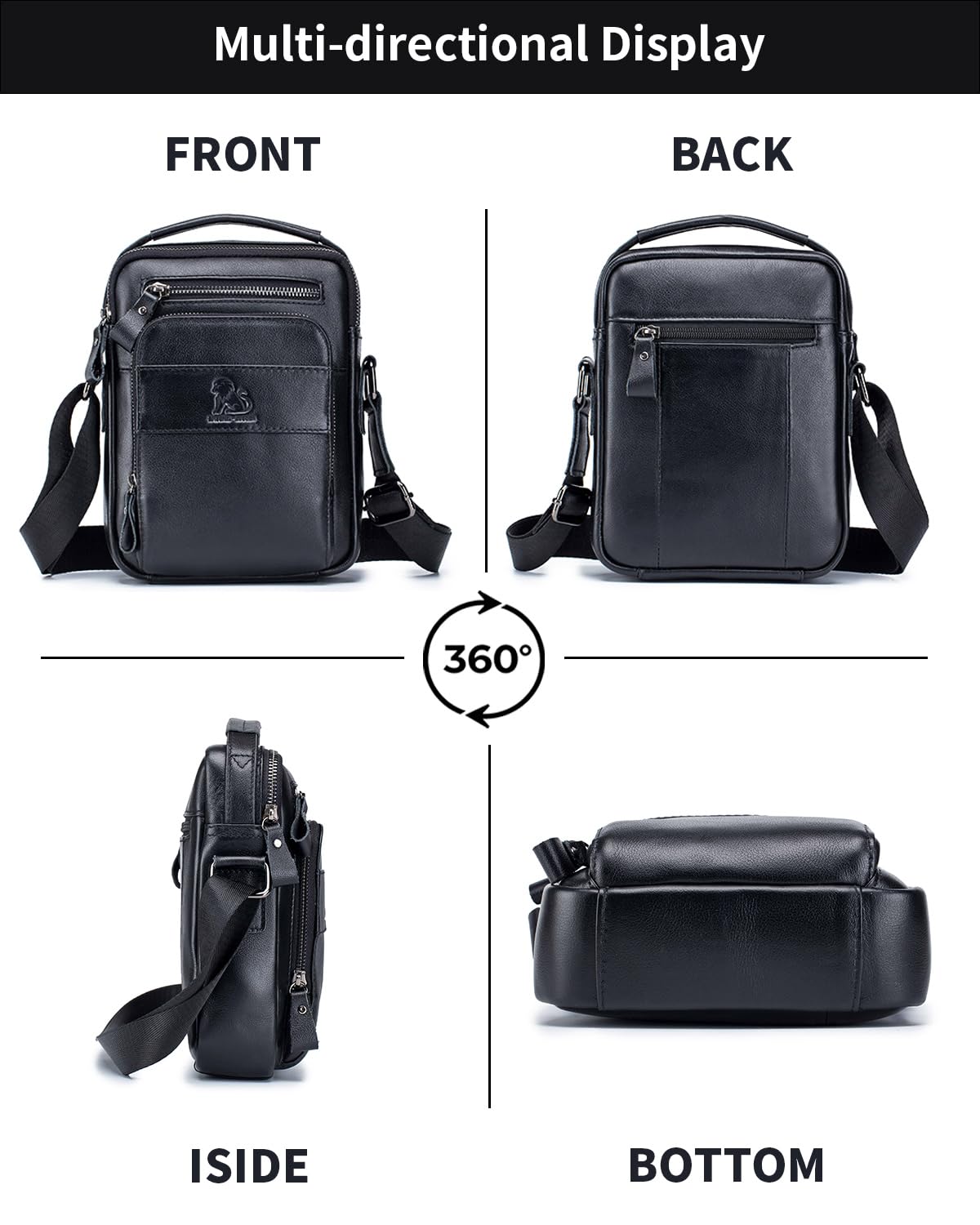 STEELLION Men's Vinatge Leather Crossbody:Compact with Organized Pockets,Stylish & Functional for Everyday Carry (black)