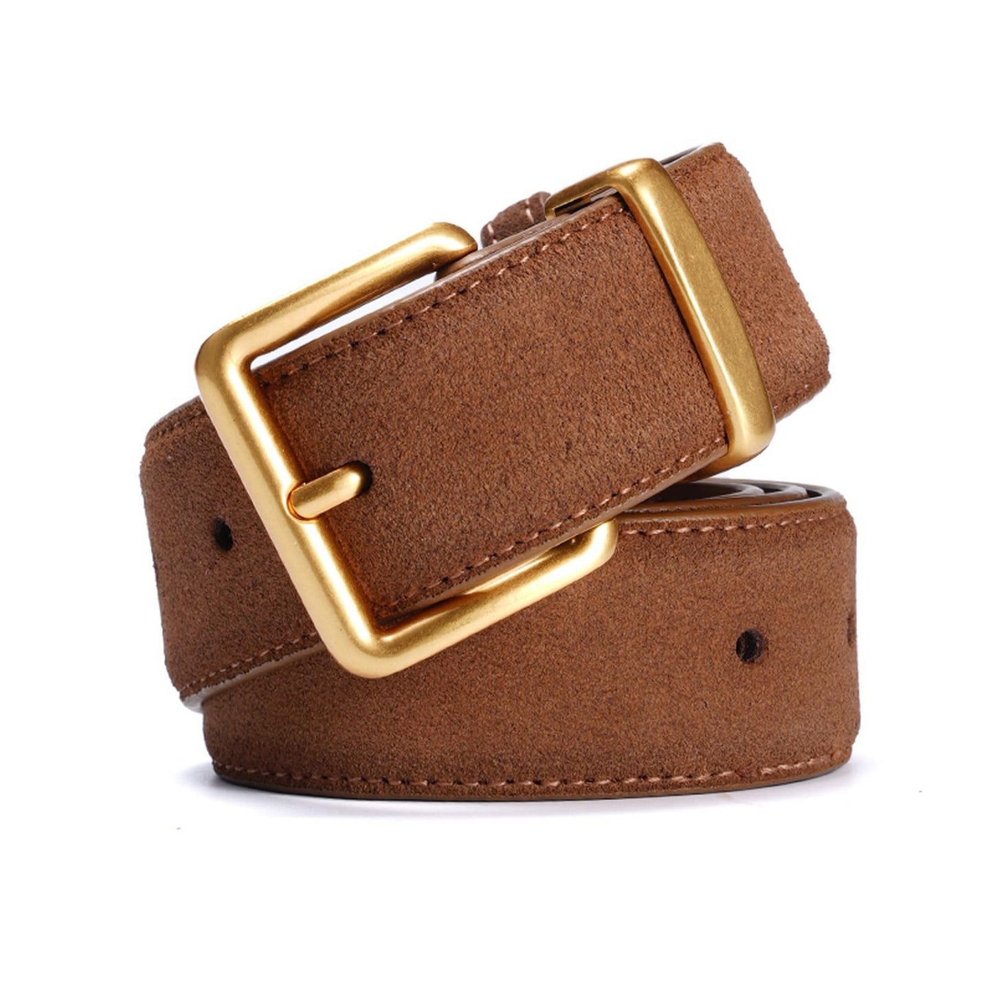 Wide Suede Belt Women Genuine Leather Ladies Waist Belt for Jeans Dress Casual Square Gold Buckle 1.3"(33mm) Wide Tan