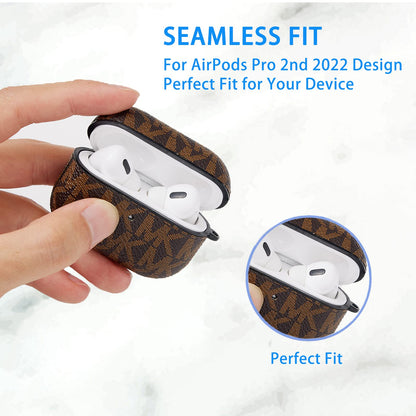 TANGABA AirPods Pro 2nd Generation Case, Full-Protective PU Leather Cover with Front LED Visible, Brown