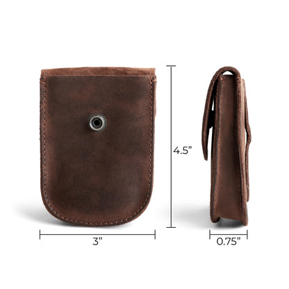 Hide & Drink, Full Grain Leather Holster Pouch, Durable EDC Waist Bag for Coins, Pocket Wallet, Headphones, Personal Items, Conveniently Attaches to Belt, Snap Closure, Handmade, Bourbon Brown