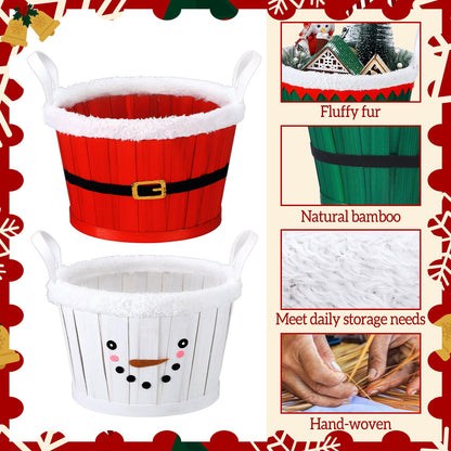 Youyole 4 Pieces Christmas Basket for Gifts Woven Bamboo Xmas Round Gingerbread Basket Small Santa Claus for Christmas Party Supplies Gift Snack Storage(Tall and Handle)