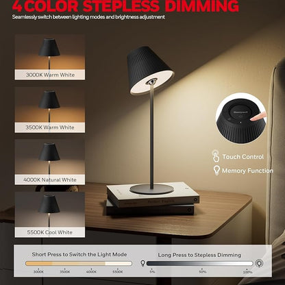 Honeywell 2Pack Cordless Table Lamp Rechargeable - M1 Sunturalux Portable LED Desk Lamp 5200mAh Battery Operated 4Color 9RGB Dimmable Bedside Lamps for Home Living Bedroom Restaurant Night Light