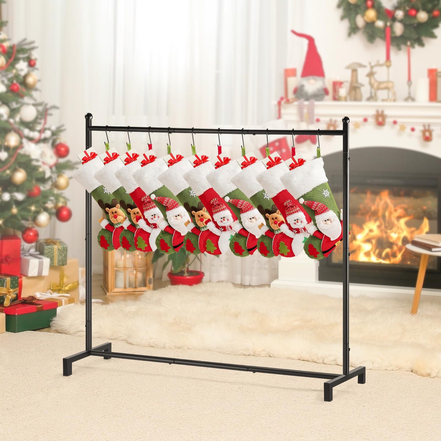 popamaz Christmas Stocking Holder Stand with 10 Hooks, Floor Metal Stocking Hangers, Christmas Holiday Décor Hanger Display for Home, Floor, Living Room
