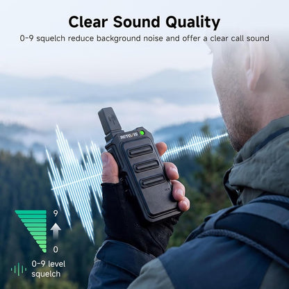 Retevis RT19 Walkie Talkie - Long Range 2 Way Radio with Earpiece & Mic | Compact Mini Design for Outdoor Use (4 Pack)