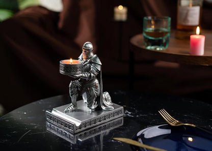 King's Guard Kneeling Knight Candlestick Holders Resin Posture TeaLight Holder Warrior Mobile Phone Stand Pen Holder Candle Holder for Restaurant, Altar, Home Table(Silver)