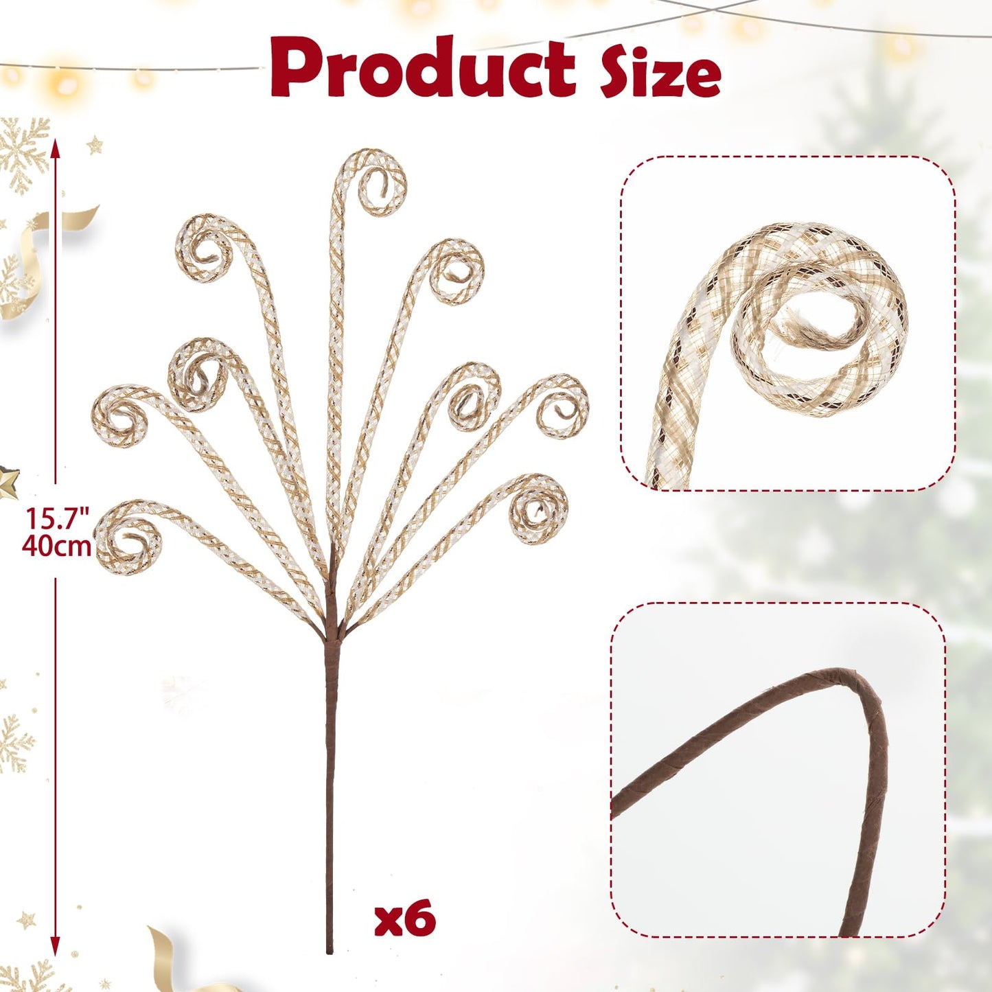 Briful 6 Pack Christmas Candy Cane Picks, 15.7" Linen Twisted Candy Christmas Ornaments Xmas Tree Spray for Holiday Wreaths Garland Vase Arrangement Decor