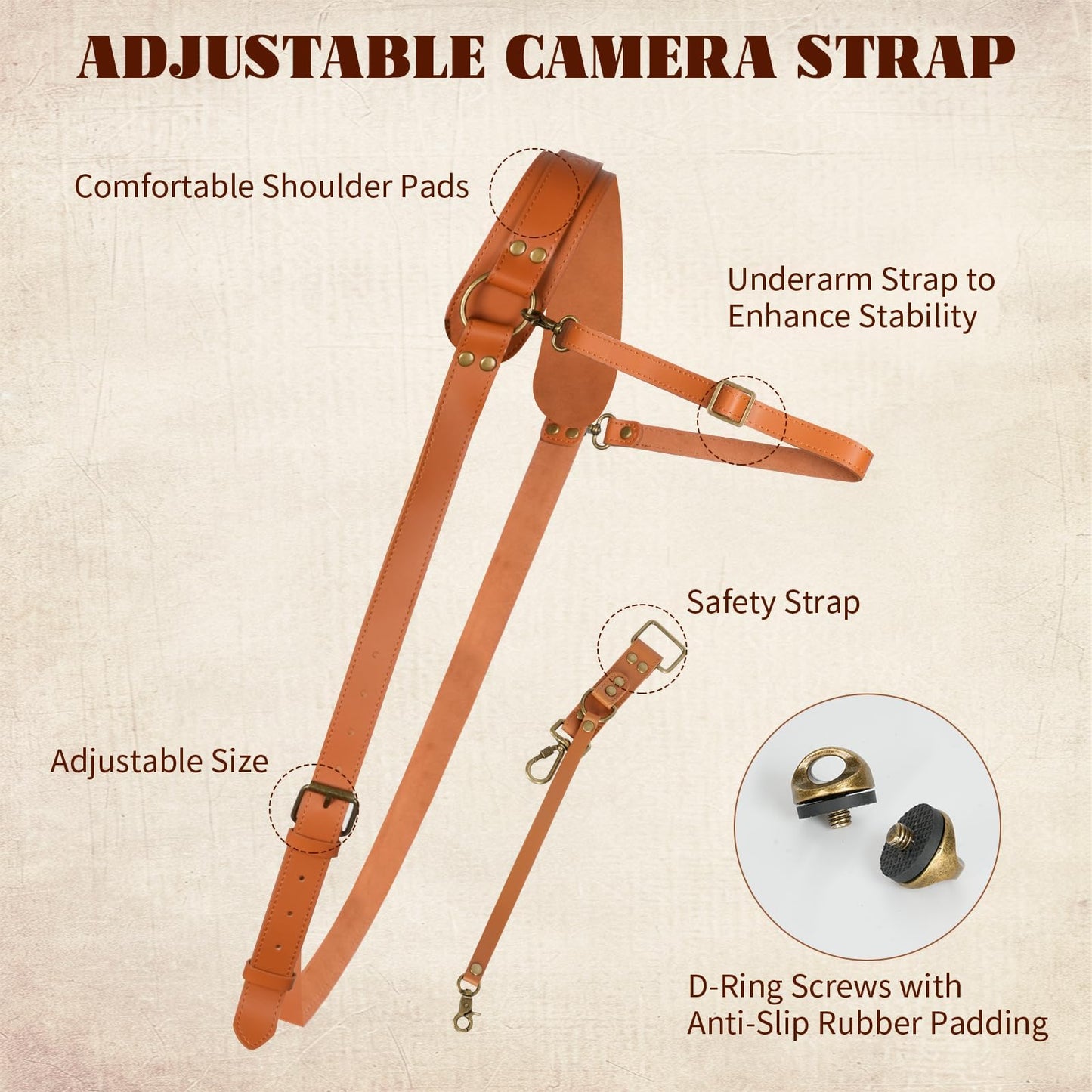4J LEDR Leather Camera Strap,Single Camera Shoulder Harness for One Camera,Professional Camera Harness for Photographers,Camera Strap Crossbody Quick Release Gear DSLR/SLR,Camera Accessories,TAN