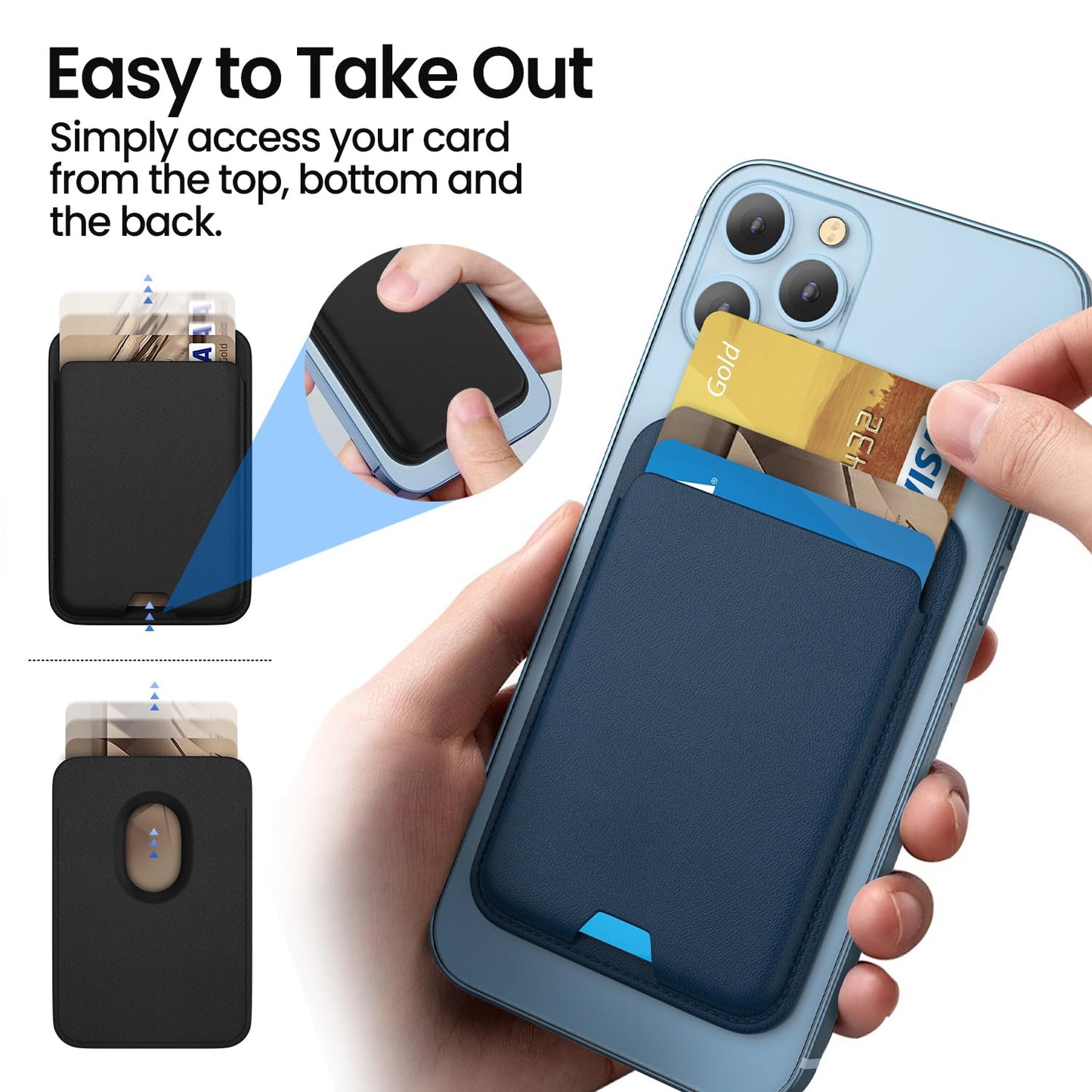 iLodn Magnetic Wallet Compatible with MagSafe for iPhone 17 16 15 14 13 12 Pro Max Air Plus Model, Mag 3 Safe Card Holder Stick on Accessories for Cell Phone & Case, Jet