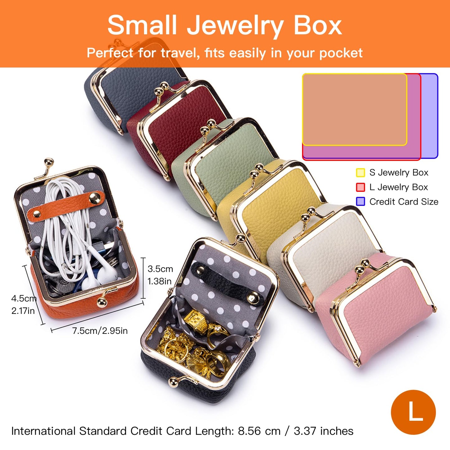 Small Travel Jewelry Box, Genuine Leather Mini Kiss-Lock Coin Purse Organizer, Portable Jewelry Storage for Women (Green, L)