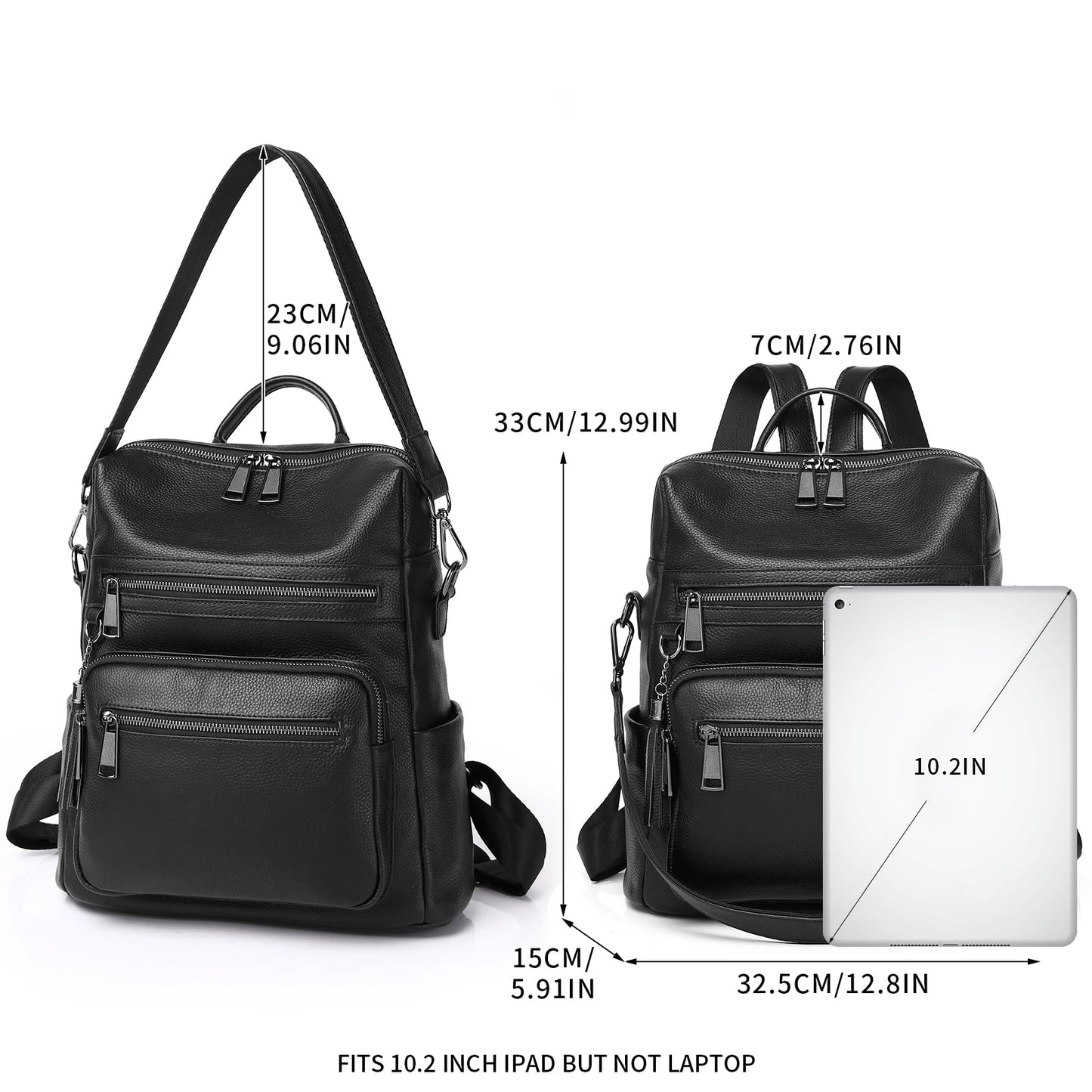 Wesccimo Genuine Leather Backpack Purse For Women Black Real Soft Leather Fashion Designer Convertible Ladies Shoulder Bag