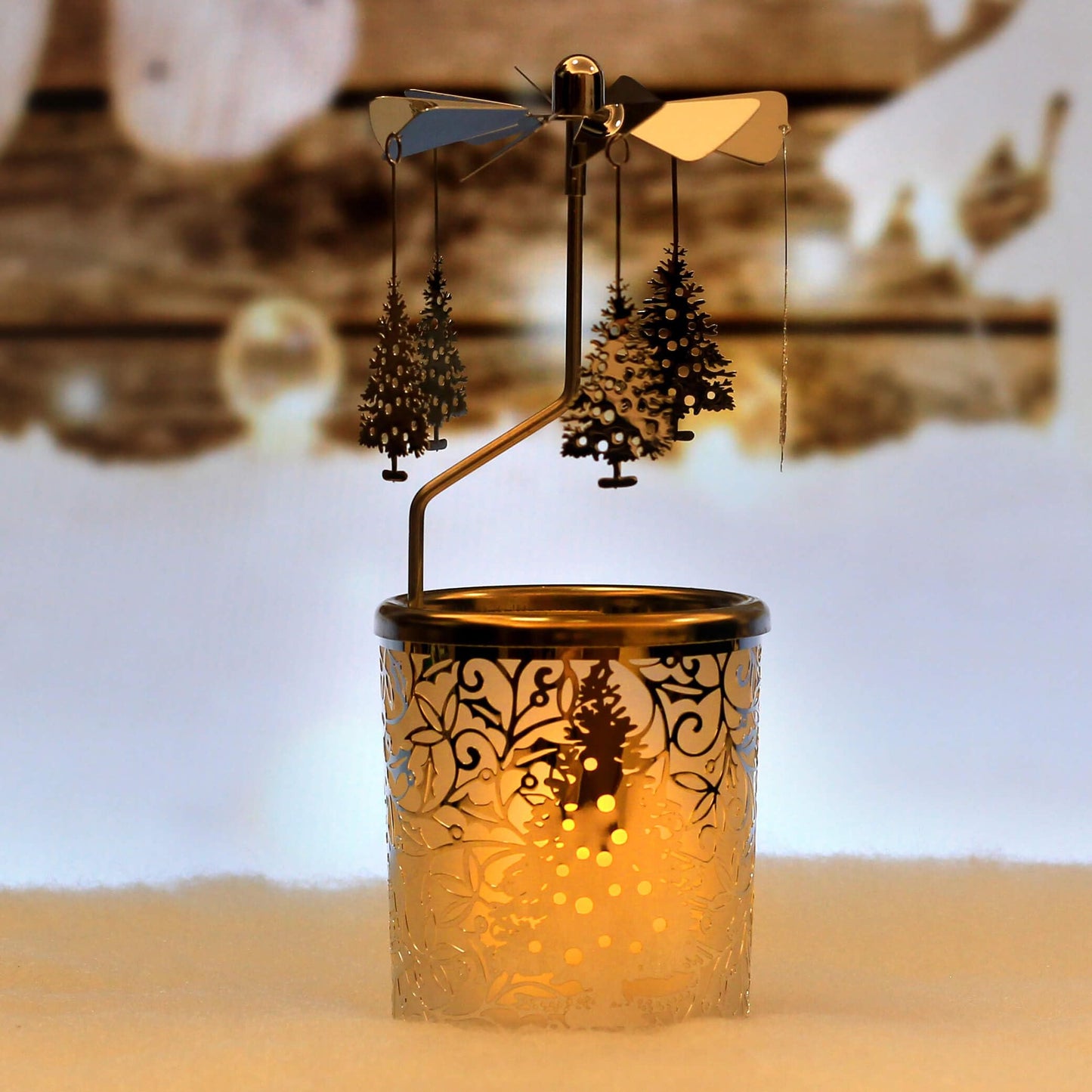 iLaJao Rotary Tea Light Carousel Angel Rotary Candle Holders Spinning Tealight Holders Christmas Decoration for Tabel Centrepieces Gift for Mom Women Wife Birthday-6 ¼ Inch Tall (Tree)