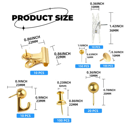 400 Pcs Gold Push Pins Set,7 Styles Push pins, Pin Tacks,Decorative Thumb Tacks for Cork Board,Bulletin Boards Home Office Accessories