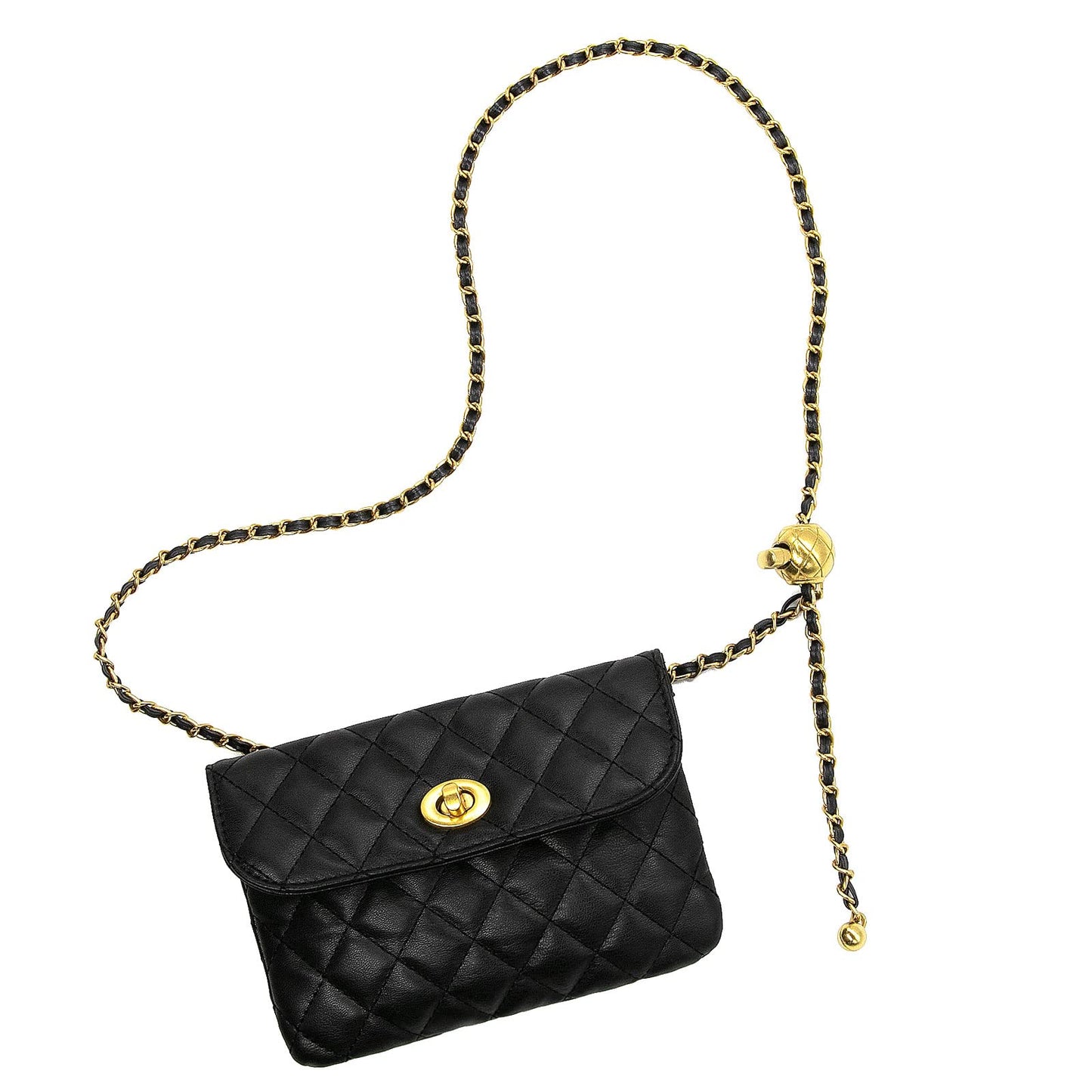 YAMEIZE PU Leather Chain Belt Bag for Women - Crossbody Waist Bag Fanny Pack Detachable Belt Chain Women Evening Mini Handbag
