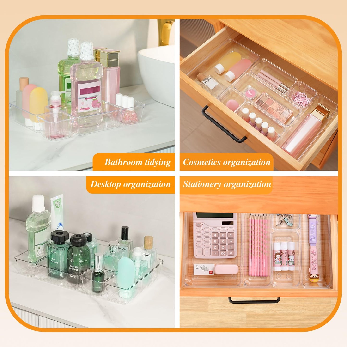 Trotianingyu Clear Acrylic Drawer Organizers Set Storage for Makeup, Office Desk Small Vanity Trays for Drawer Bathroom Plastic Make up Organizers 25 Pcs