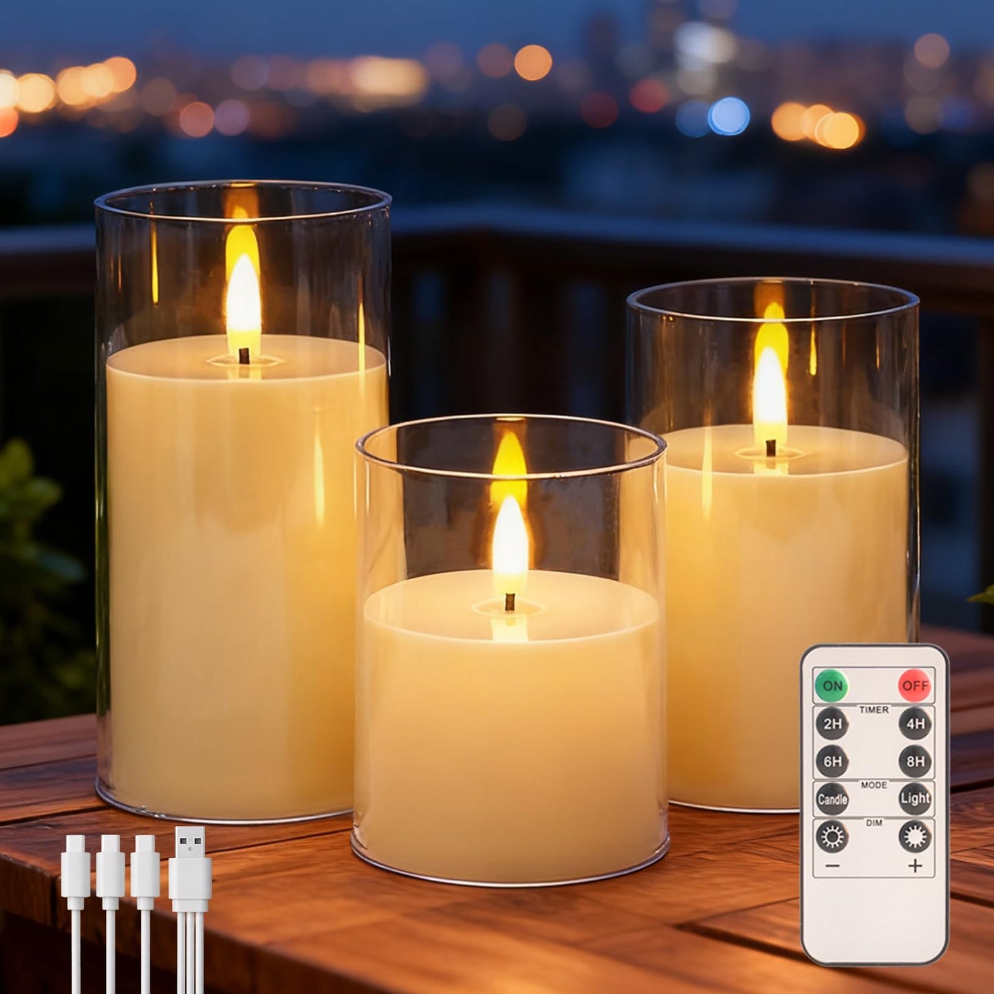 Eynshoo 3-Pack Rechargeable Flameless Candles with Remote & Timer, Flickering LED Candles for Living Room, Fireplace, TV Stand & Bedroom Night Light, Holiday Party Decor, Housewarming Gift (Yellow)