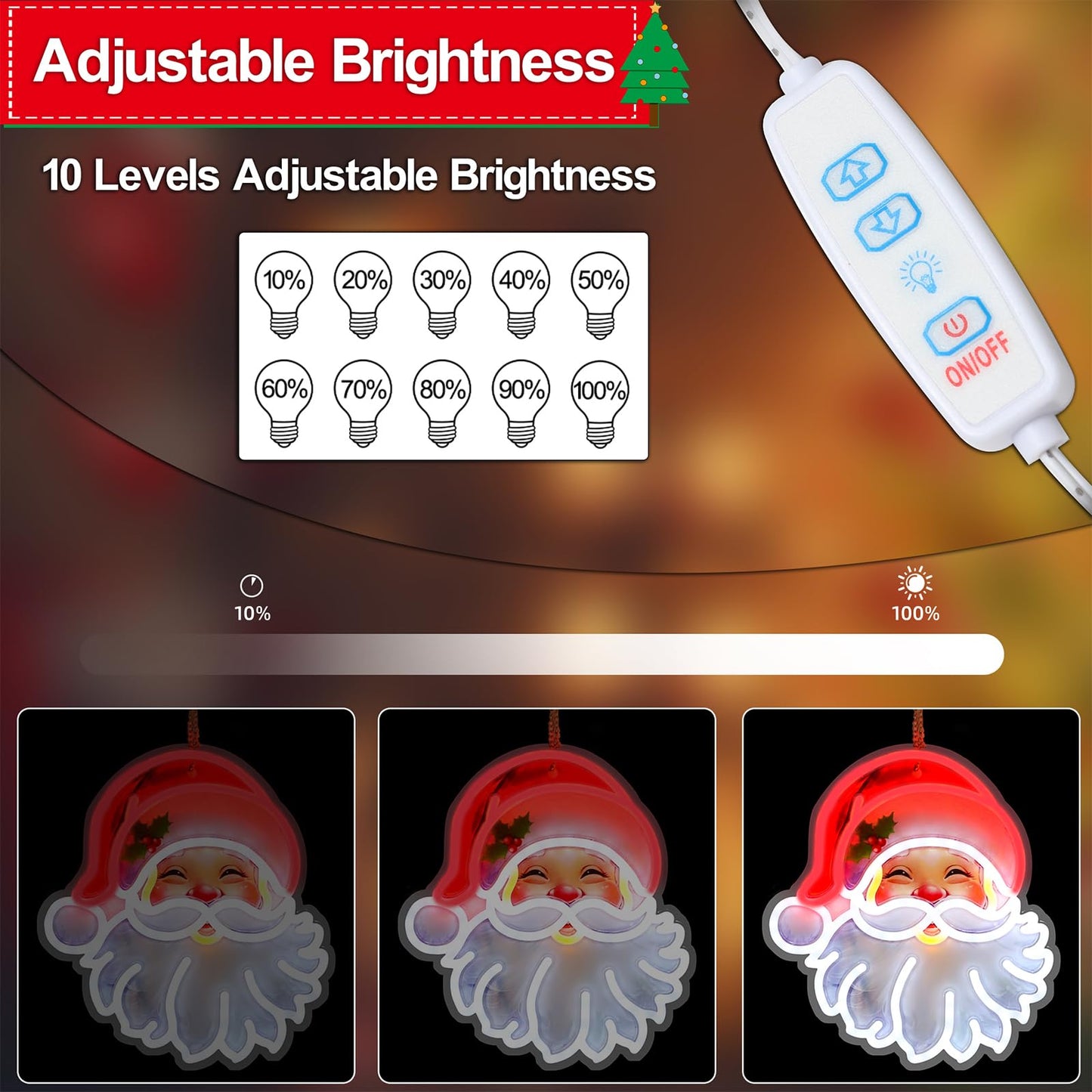 Christmas Window Decorations Lights, LED Santa Claus Acrylic Neon Signs, Cute Room Decor Powered 5V Art Decorative Night Lights Indoor for Christmas Tree, Home, Bedroom, Office,Dorm,Party
