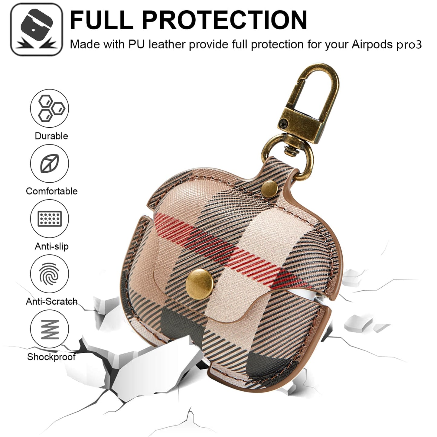 for AirPods Pro 3 Case, Leather Cute Full Body Shockproof Protective Cover for AirPods Pro 3nd Generation Case for Women Men with Keychain
