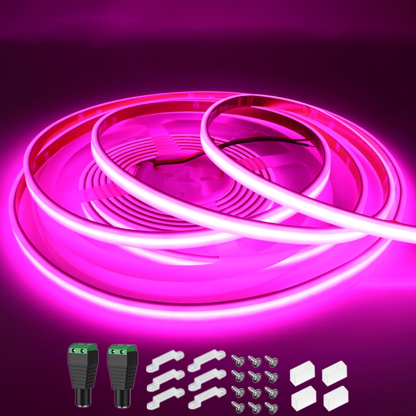 LEDENET COB LED Strip Lights Pink 480LEDs/m DC12V 16.4ft/5m Waterproof IP67 High Density LED Rope Lights for Outdoor Cabinets Desks Party DIY Decor