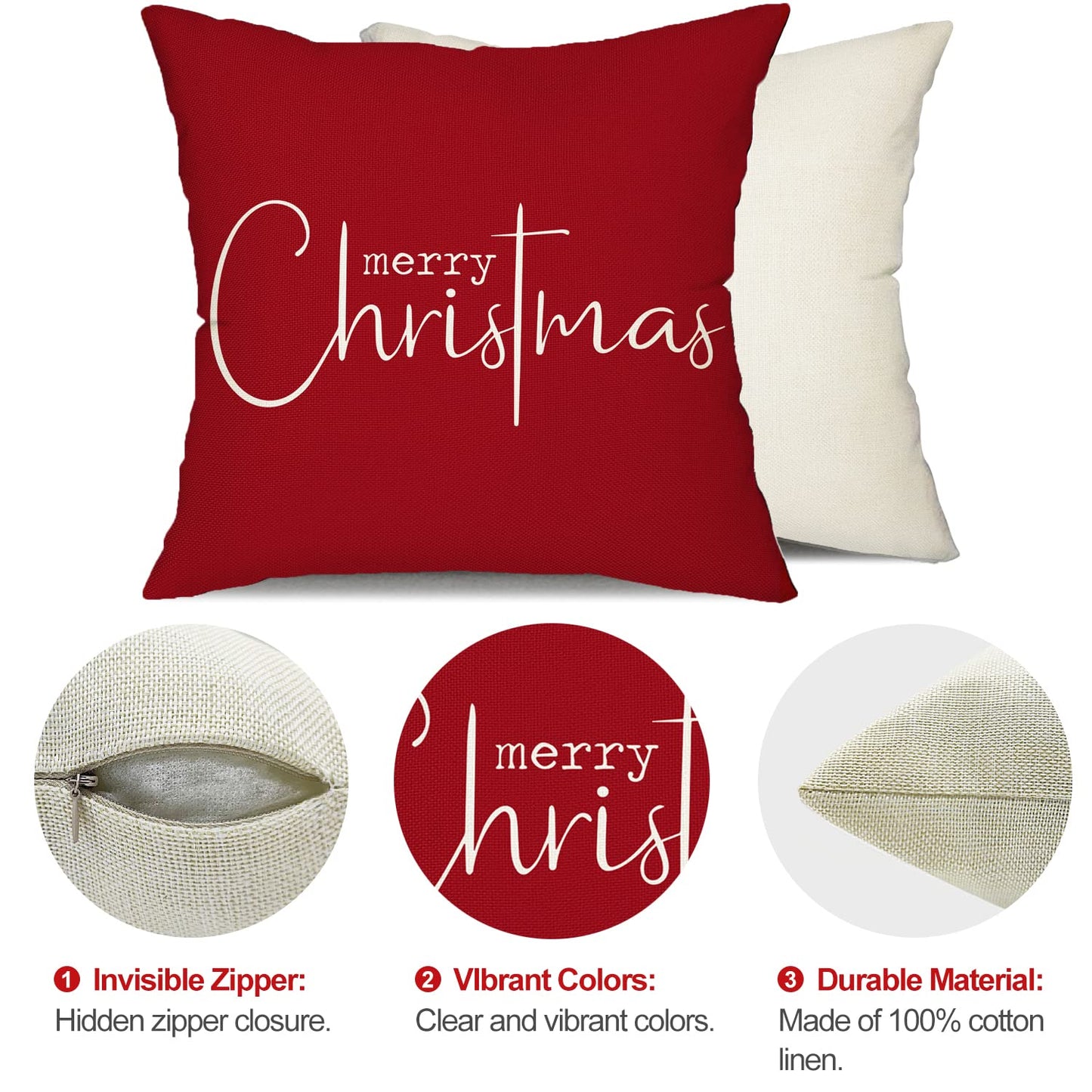 Allorry Christmas Pillow Covers Merry Christmas Throw Pillow Decorative Christmas Red Cotton Cloth Linen Cloth Pillow Cover Sofa Cover Decorative Rectangle Length 18X18 inches
