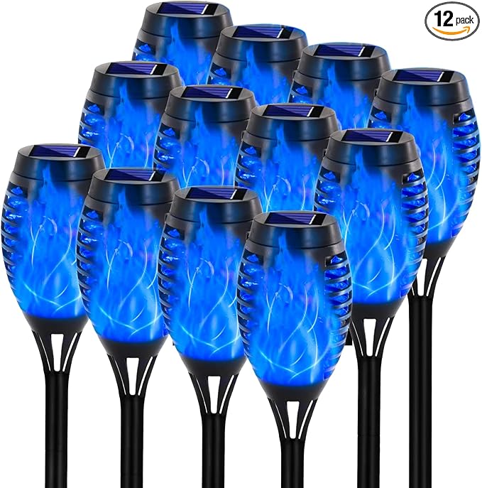 Swingers Solar Lights Outdoor,Solar Torch Lights with Flickering Flame,Waterproof Outdoor Garden Lights (12, Blue)