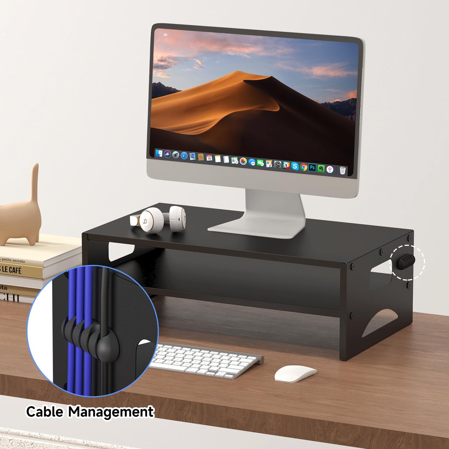 Pholiten Monitor Stand Riser, Desktop Stand, Computer Stand, Ergonomic Design, Two-Level Design, Desktop Organization, Keyboard Smartphone Storage, Printer Stand, Display Stand, 16.5 x 9.3 x 5.6