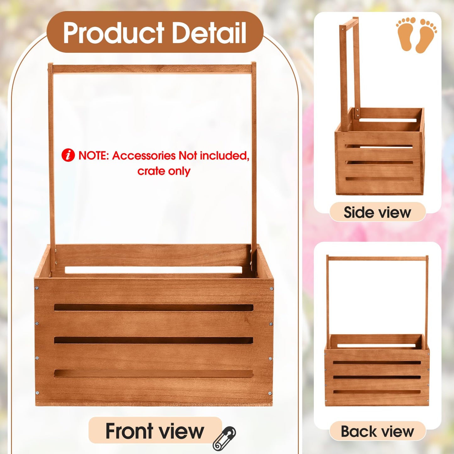 Suzile Wooden Baby Shower Crate Closet Wood Basket for Gifts with Handle Boy Girl Clothes Gender Reveal Storage Box for Newborn New Parent(Claybank)
