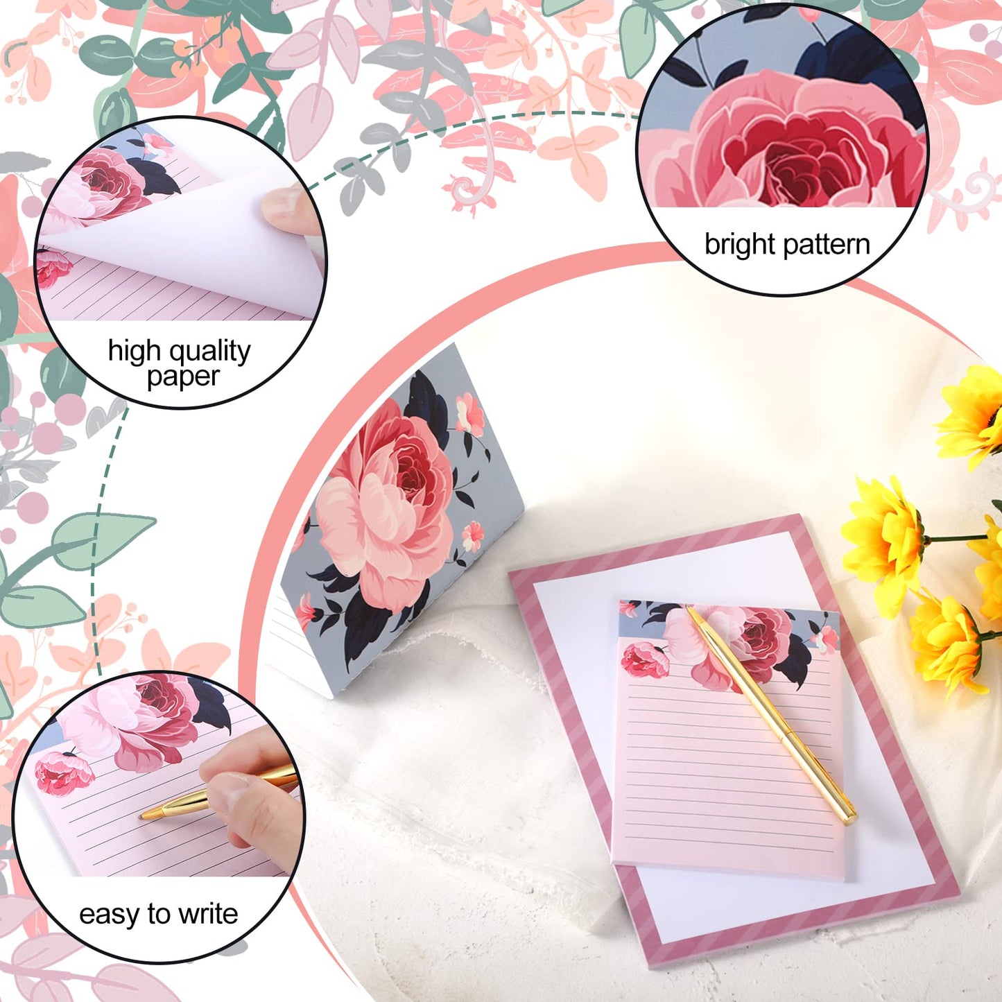 Spakon 4 Pieces Notepad Bundle with Pen for Women Pretty Pink Stationary Set Gifts 3 Notebooks and Golden Pen Journal Notebook Set for Mother's Day Mom Women Gifts