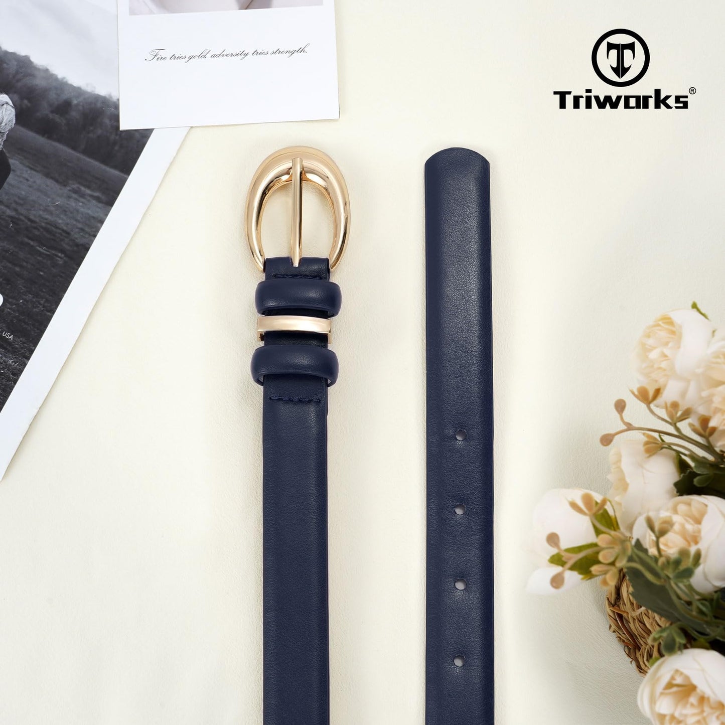 TRIWORKS 3 Pack Women Leather Belt for Jeans Pants Fashion Ladies Faux Leather Belt with Gold Buckle