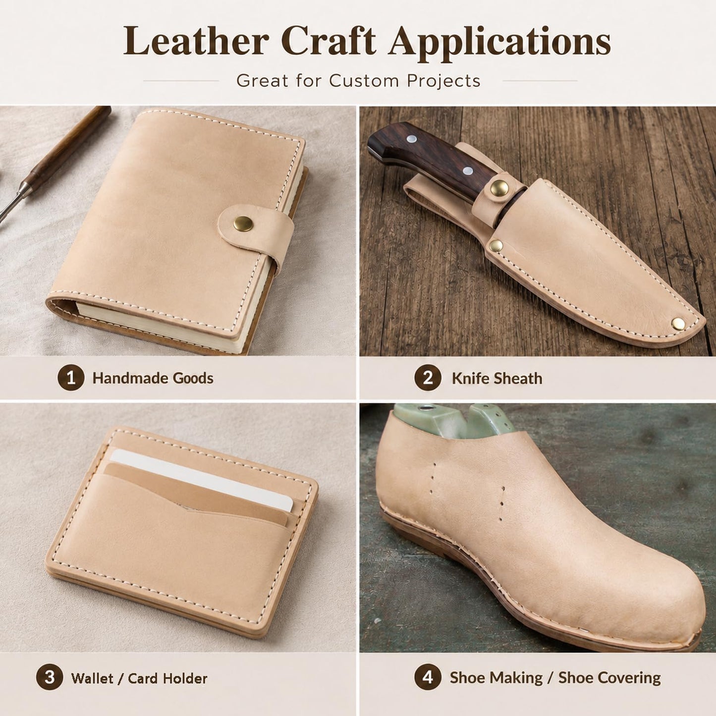 2.2 LB Genuine Cowhide Leather Scraps for Crafts, 3.5-4.0mm Thick Vegetable Tanned Leather Pieces for Tooling, Carving, Stamping, Leatherworking, Brown & Natural Tan Mix