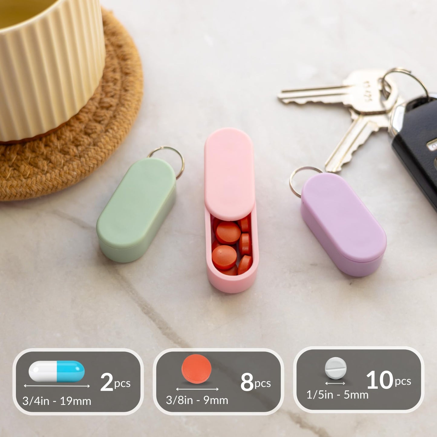 Pill Pod Pill Keychain & Keychain Pill Holder - Magnetic Pill Case for 3-5 Daily Tablets, Small Pill Box for Travel, Thin Pill Container for Purse or Pocket (Mint)