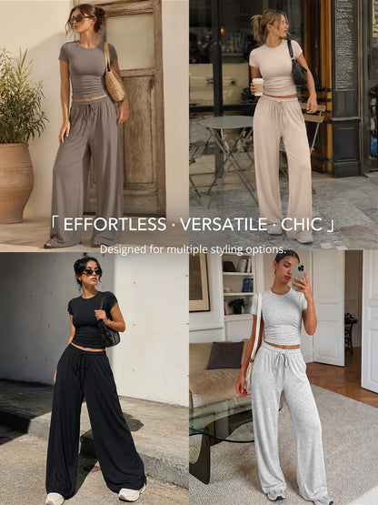 Trendy Queen Womens 2 Two Piece Set 2026 Summer Workout Vacation Gym Clothes Spring Fashion Lounge Matching Airport Travel Outfit Resort Wear Fitness Athleisure Clothing