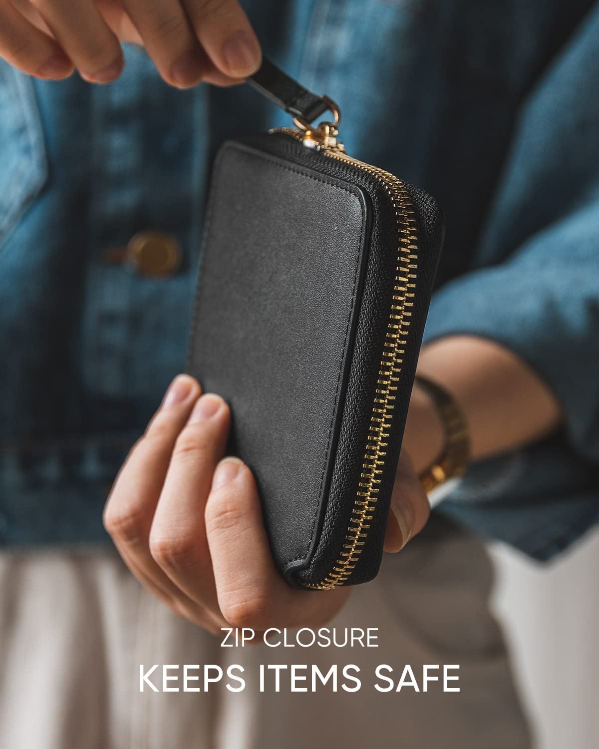 Plinvo Slim Genuine Leather Wallet for Women RFID Blocking Bifold Credit Card Holder with Zipper Pocket (Black)