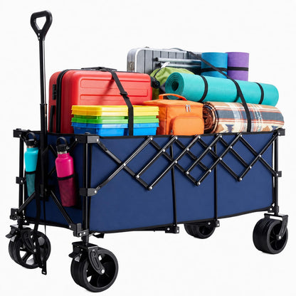 OLIXIS 49" Extra Long Folding Wagon Cart, 440LBS Heavy Duty Collapsible Wagon with Big All-Terrain Wheels, 250L Portable Outdoor Utility Cart for Shopping, Garden, Camping, Grocery, Sports - Blue