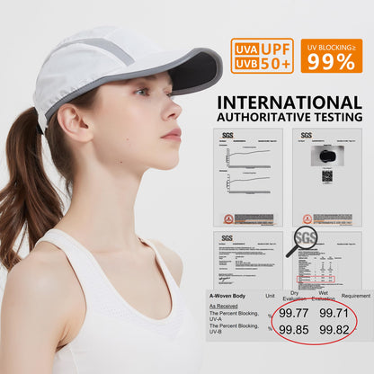 GADIEMKENSD Baseball Cap Nylon Running Outdoor Sports Hat for Men Woman Adjustable Quick Drying Reflective Foldable 50+ UPF Inhibit UV Mesh Water Repellency Race Performance Lightweight White
