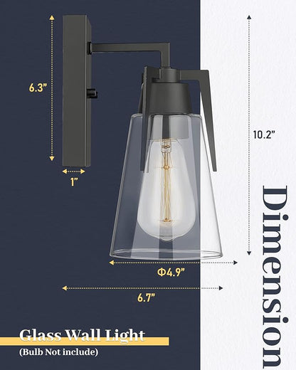 EAPUDUN Vintage Bathroom Lighting Fixtures Over Mirror, 1-Light Modern Vanity Lights Black Finish Industrial Wall Sconce with Clear Glass Shade, WLA1395-MBK