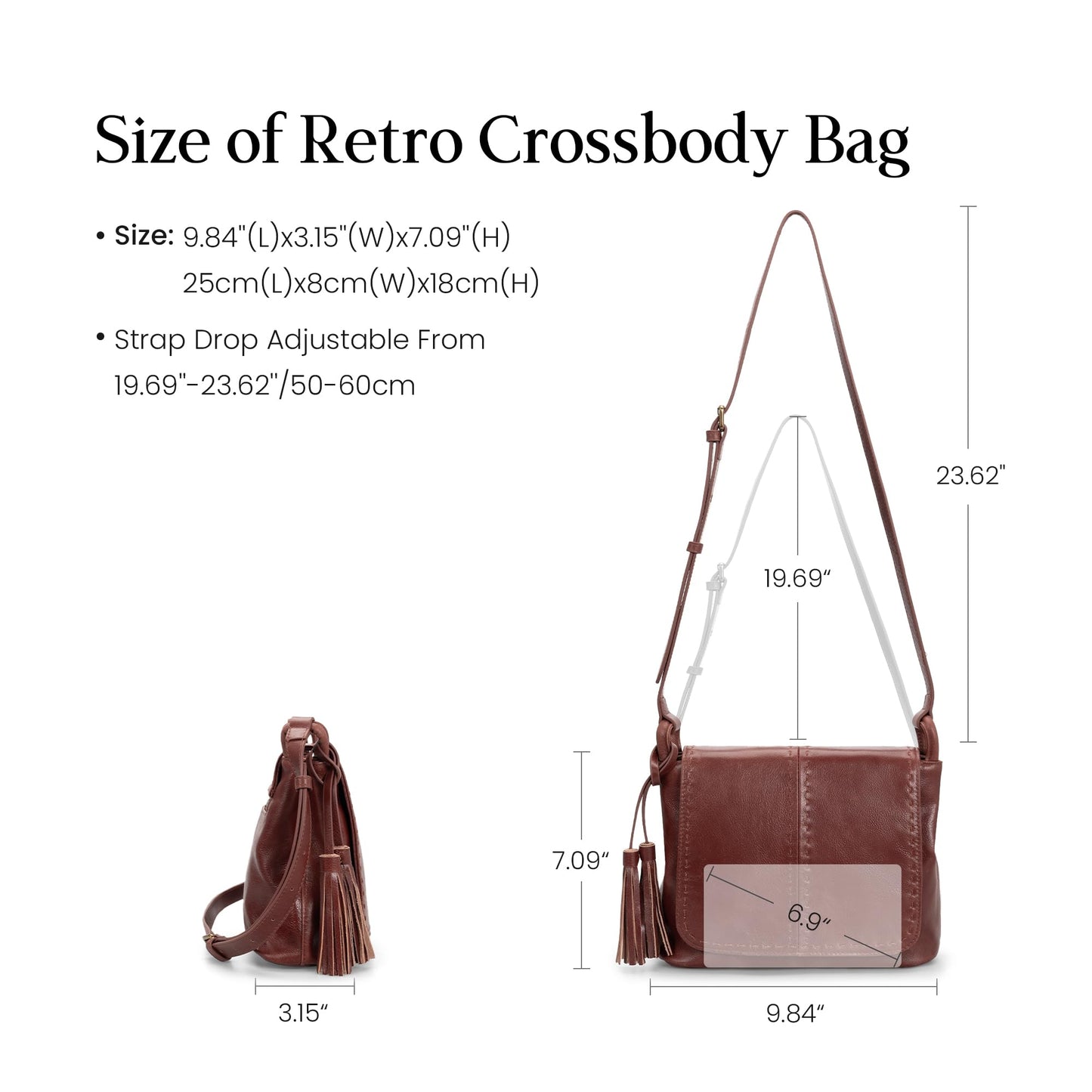 befen Genuine Leather Purses for Women Medium Brown Vintage Purse RFID Crossbody Bag for Travel Soft Real Leather Crossbody Bags Trendy Women's Shoulder Handbags with Adjustable Strap