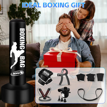 Freestanding Punching Bag for Adults, Boxing Bag with Stand Kicking Bag with Boxing Gloves, Electric Air Pump, Rope, Exercise Band and Accessories, Adult Kickboxing Bags for Beginners Training MMA