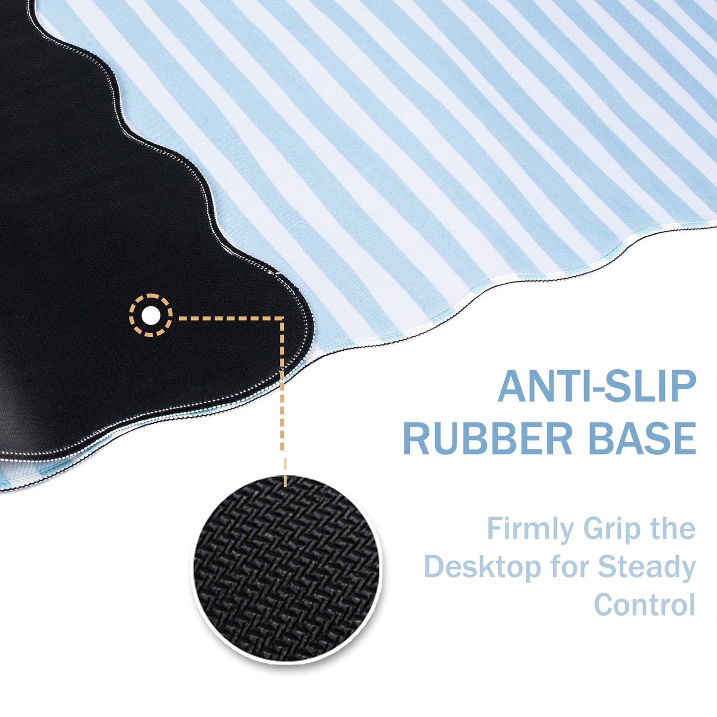 L-SPOUTTO Blue Striped Mouse Pad,Scalloped Desk Mat XXL Large Geometric Gaming Mousepad,35.4x15.7in Non-Slip Rubber Base Keyboard Pad Waterproof Desktop Mat for Laptop Computer Game Home Office