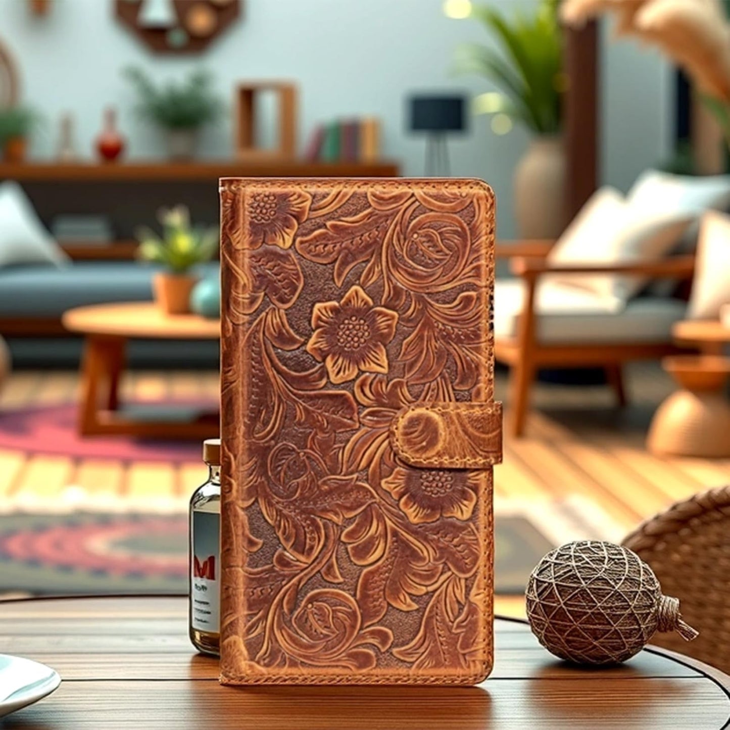 RMAWRAD Leather Case Wallet Compatible with Samsung Galaxy S24 Ultra,Genuine Leather2-in-1Magnetic Detachable Shockproof,Flip Folio Cover with Card Slot, RFID Blocking Dark Brown