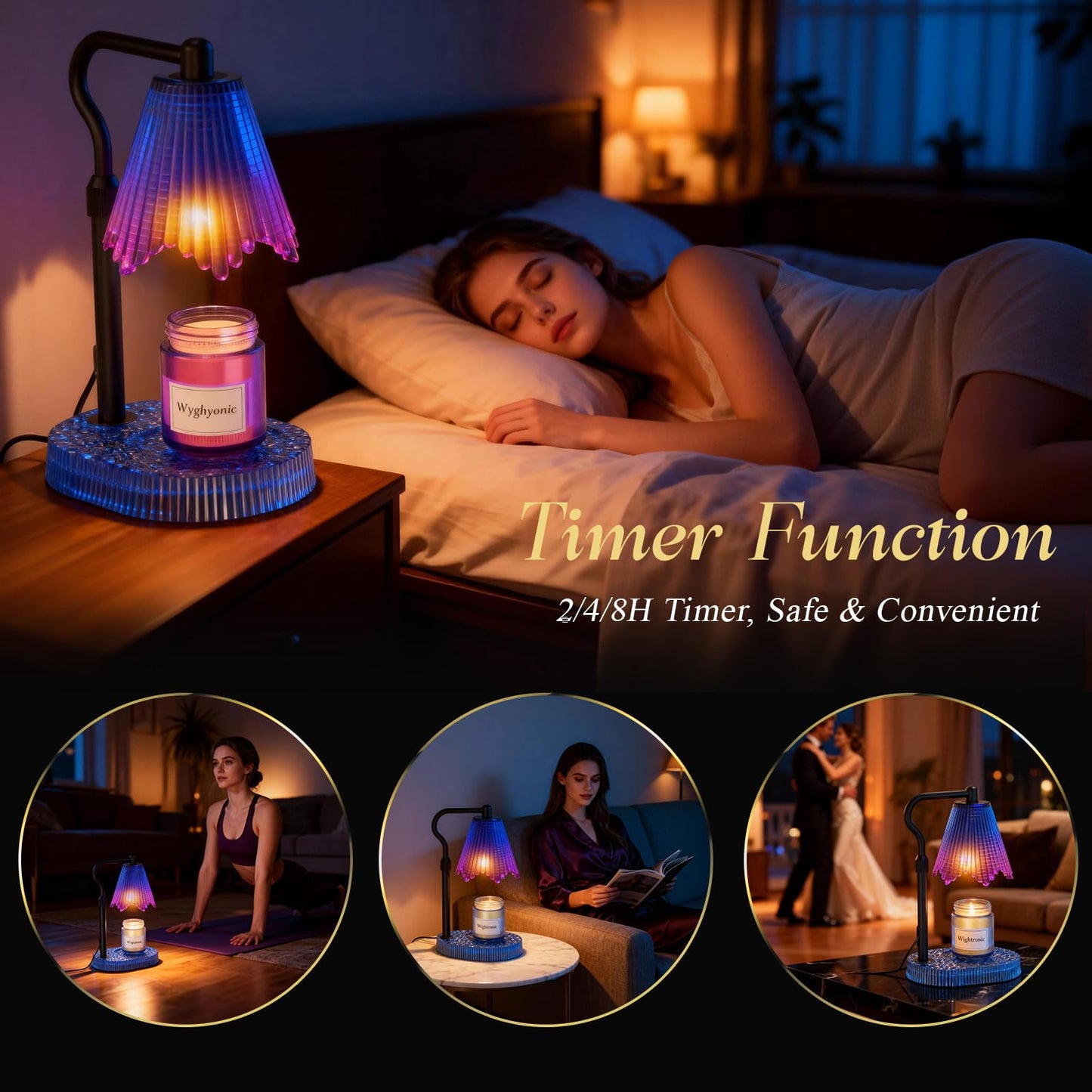 WYghyronic Candle Warmer Lamp with Timer & Dimmable 4-Level Brightness - Adjustable Height,for New Home Bedroom, Gifts for Women(Blue)