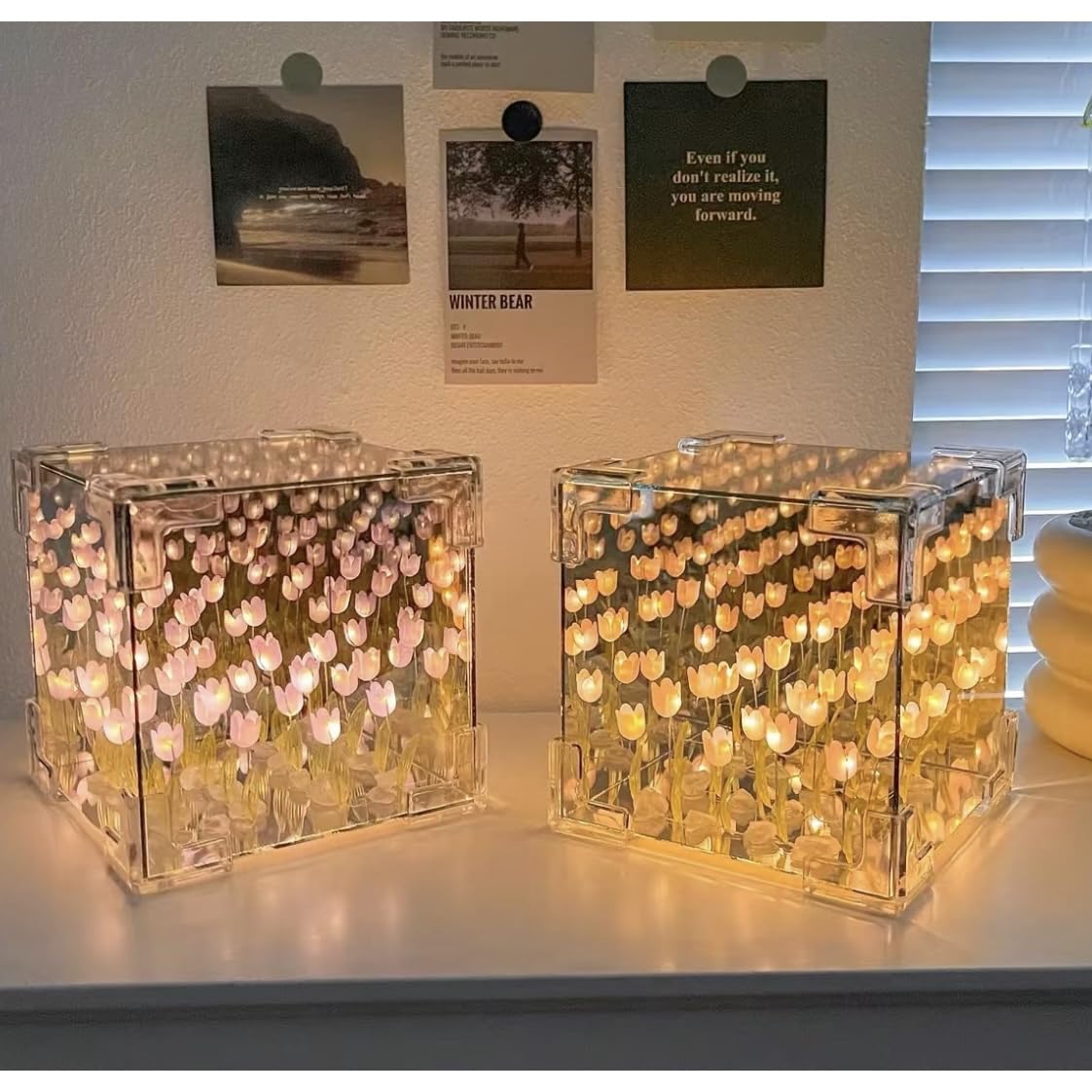 Deep Sea Search GT Tulip Mirror Night Light, DIY Cube Mirror Lamp, Led Handmade Tulip Table Lamp Decoration Ornaments, Christmas, Birthday Gift for Lovers, Friends, Family (Blue)