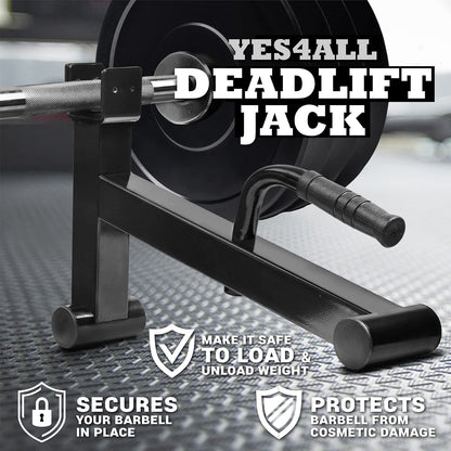 Yes4All Deadlift Jack/ Barbell Stand for Weight Training, Deadlift Exercises, Powerlifting, Suitable for Loading and Unloading Heavy Barbell Plates Black 20.13 x 12.2 x 4.5 inch, A. Black, 19.75 x 14.75 x 4.72 inches