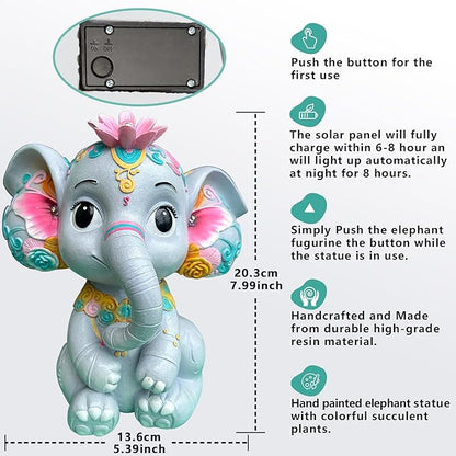 Solar Garden Outdoor Statue Elephant with 4 LED Lights,Lawn Decor Statue for Patio, Balcony,Yard Ornament,Ideal Gift for Christmas,Women,Mom,Grandma,Birthday or Unique Housewarming