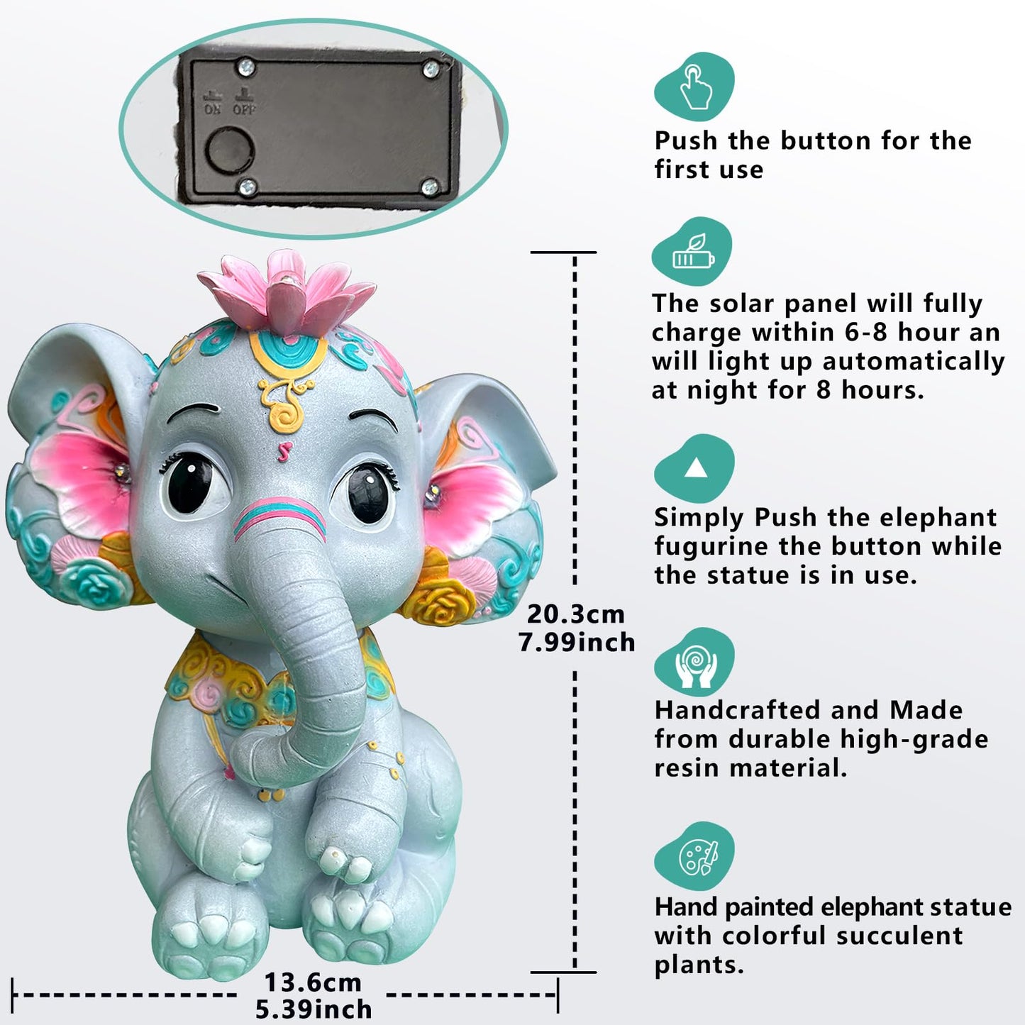Sgreatiny Solar Garden Elephant Statue with 4 LED Lights