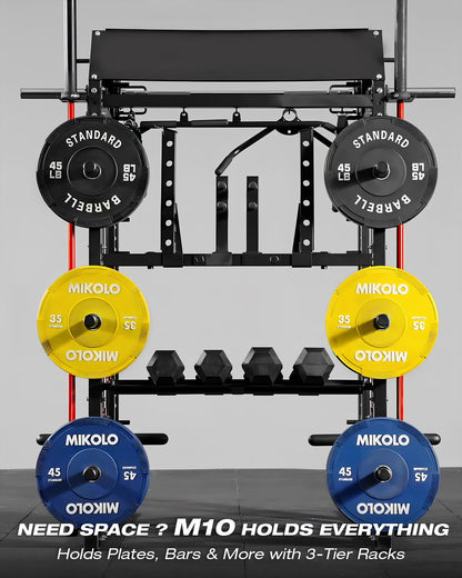 Mikolo Smith Machine, Multi-Function Power Cage with Dual Pulley System, Vertical Leg Press Attachment, Squat Rack Power Rack with More Training Attachment for Home Gym (M10 with Pivot Arm)