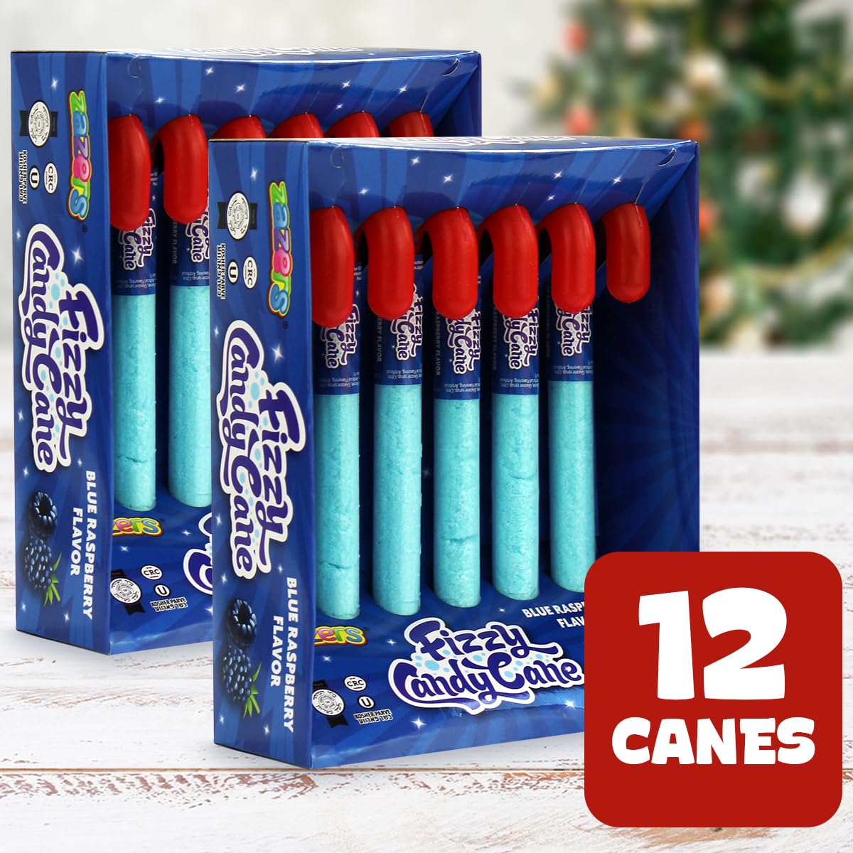 Blue Fizzy Candy Cane, 12 Pack of Blue Raspberry Powder Candy Cane - Individually Wrapped Candy Canes - Christmas Holiday Indulgement - Full Size Candy Canes Raspberry Flavor for Kids and Adults, Sharing Size