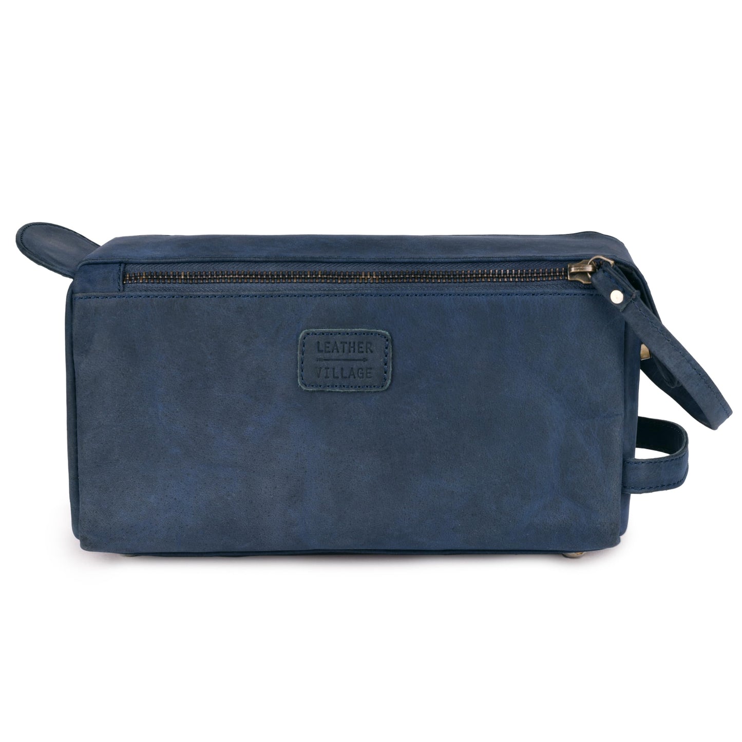 LEATHER VILLAGE Genuine Leather Travel Toiletry Bag - Water-Resistant Dopp Kit for Toiletries, Large Shaving Bag & Bathroom Organizer - Gift for Men & Women - Royal Blue